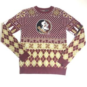 FSU Florida State Seminoles Red Argyle Holiday Ugly Christmas Sweater Mens